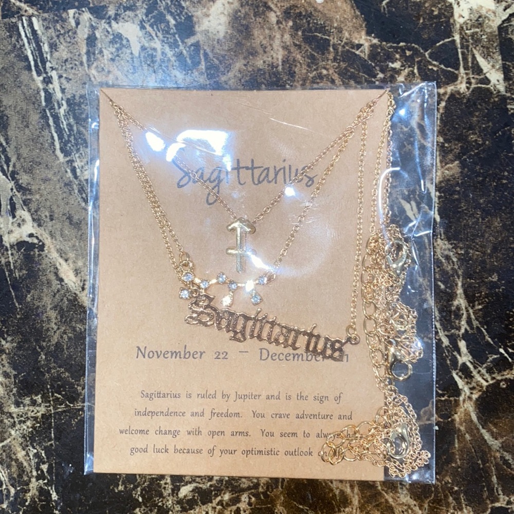 BOGO Sagittarius Gold Plated Necklace 3 Layer Brand New Sealed